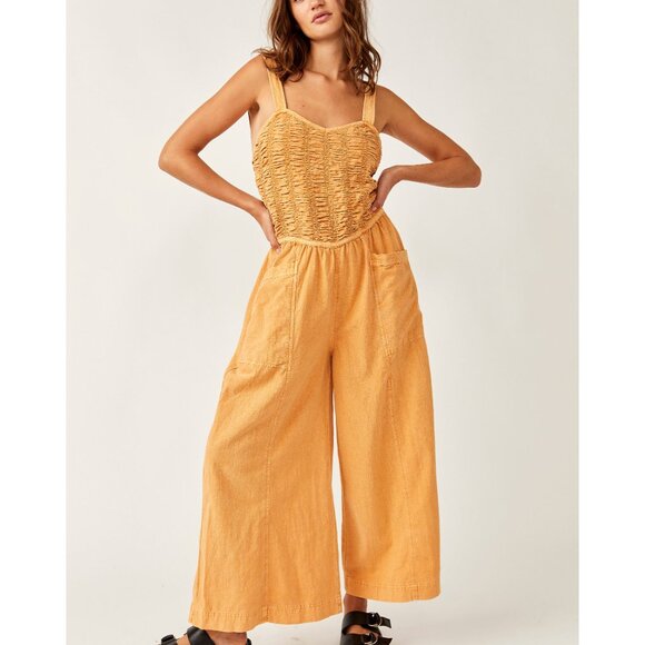Free People forever and always Yellow Melo Pearl jumpsuit size xl - Picture 5 of 14